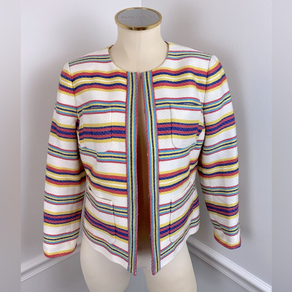 TALBOTS Woven Tweed Multicolor Stripe Blazer Jacket | Size 6
